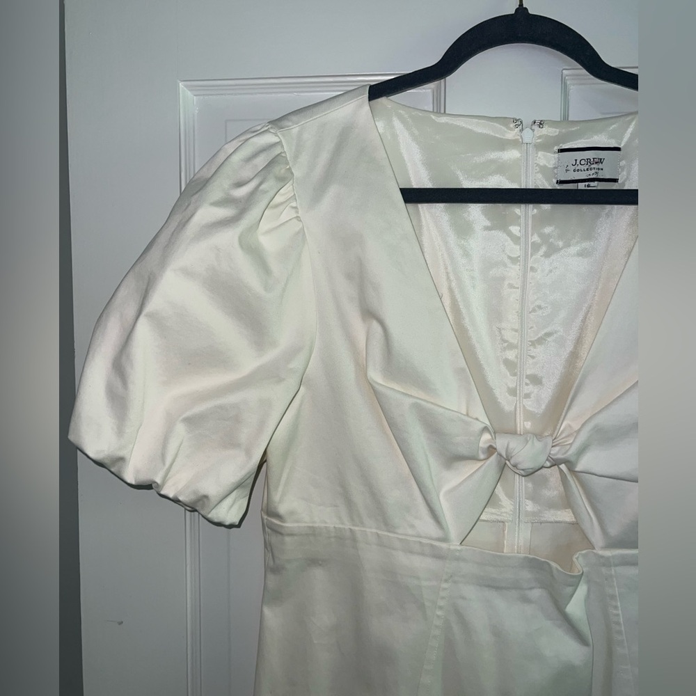 J.Crew Collection Women Cutout Puff-Sleeve Cotton Ivory White Dress Sz 16 - Picture 7 of 14